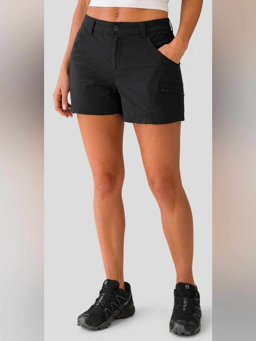 Eddie Bauer Women's Rainier Hiking Shorts Black 7" Stretch Nylon Cargo Zip! 12